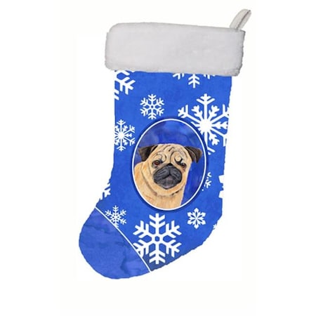 Carolines Treasures SC9371-CS 11 X 18 In. Pug Winter Snowflakes Christmas Stocking